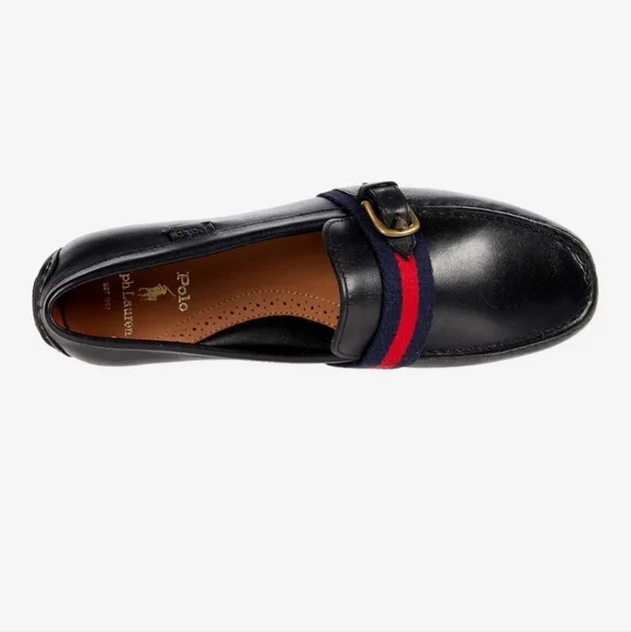 Polo Ralph Lauren Leather Riali Men's Black Loafers w/ Red and Blue Accents NWOT - Picture 4 of 8